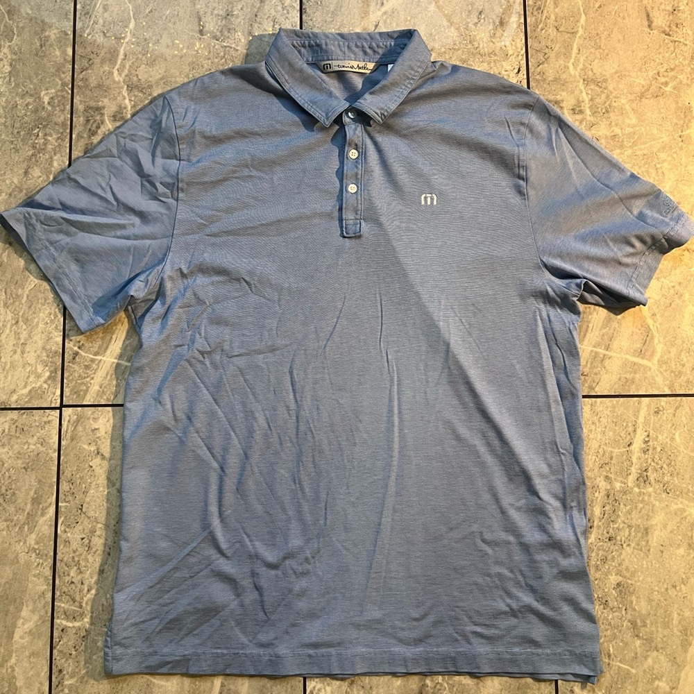 Travis Mathew Mens Blue Pima Cotton Polyester Striped Short Sleeve Polo Shirt XL